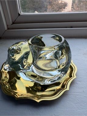 Clear Glass Sleeping Cat -candle holder